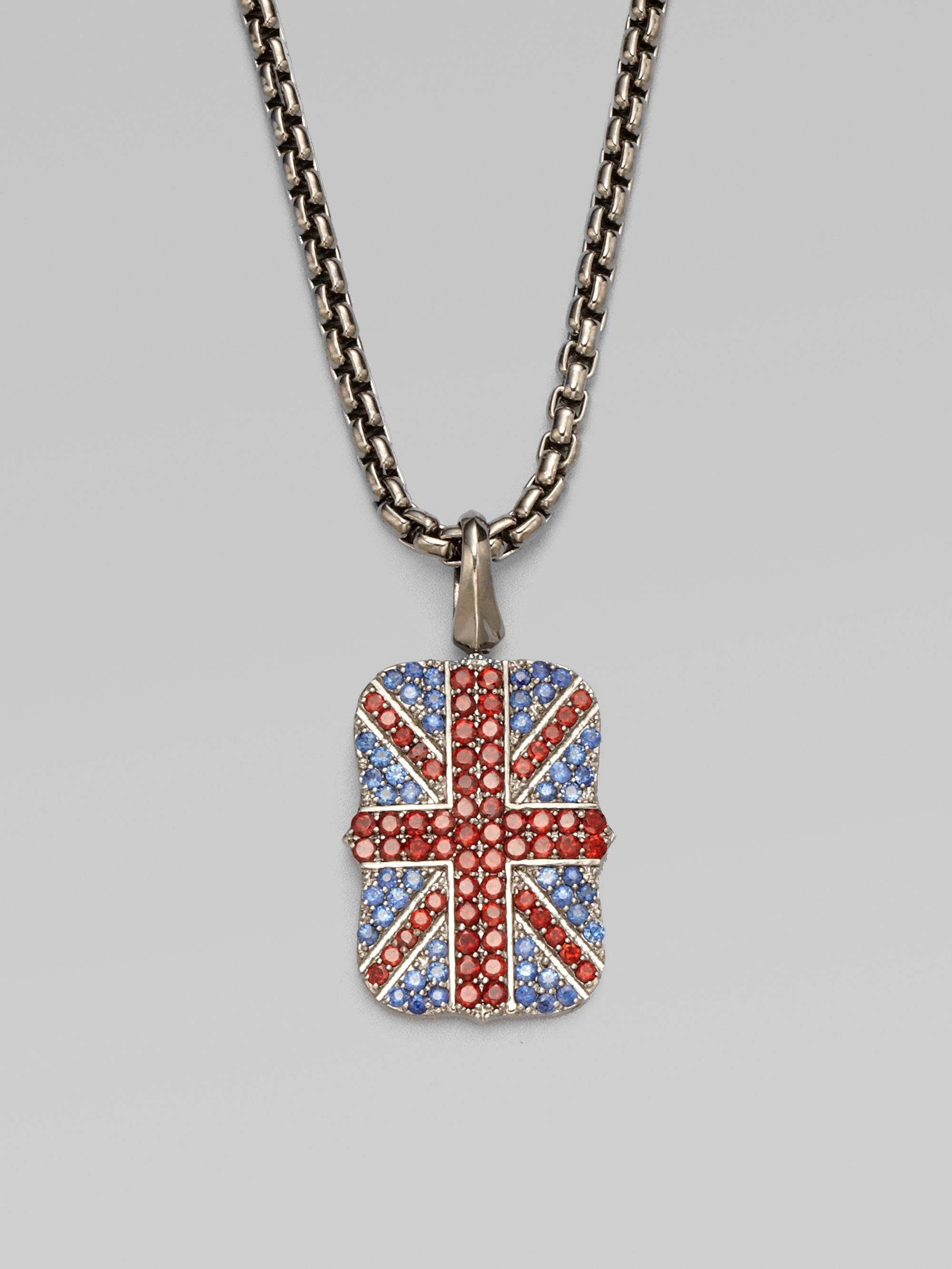 Stephen Webster Pavé and Sapphire Union Jack Necklace in Silver