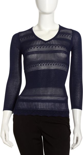 Alberto Makali Pointelle Lace Front Vneck Sweater - Lyst