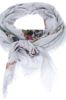 Alexander McQueen Skull and Floral Print Scarf - Lyst