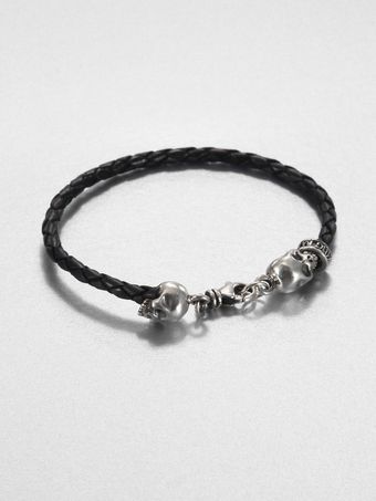 King Baby Studio Braided Leather Hamlet Skull Bracelet - Lyst