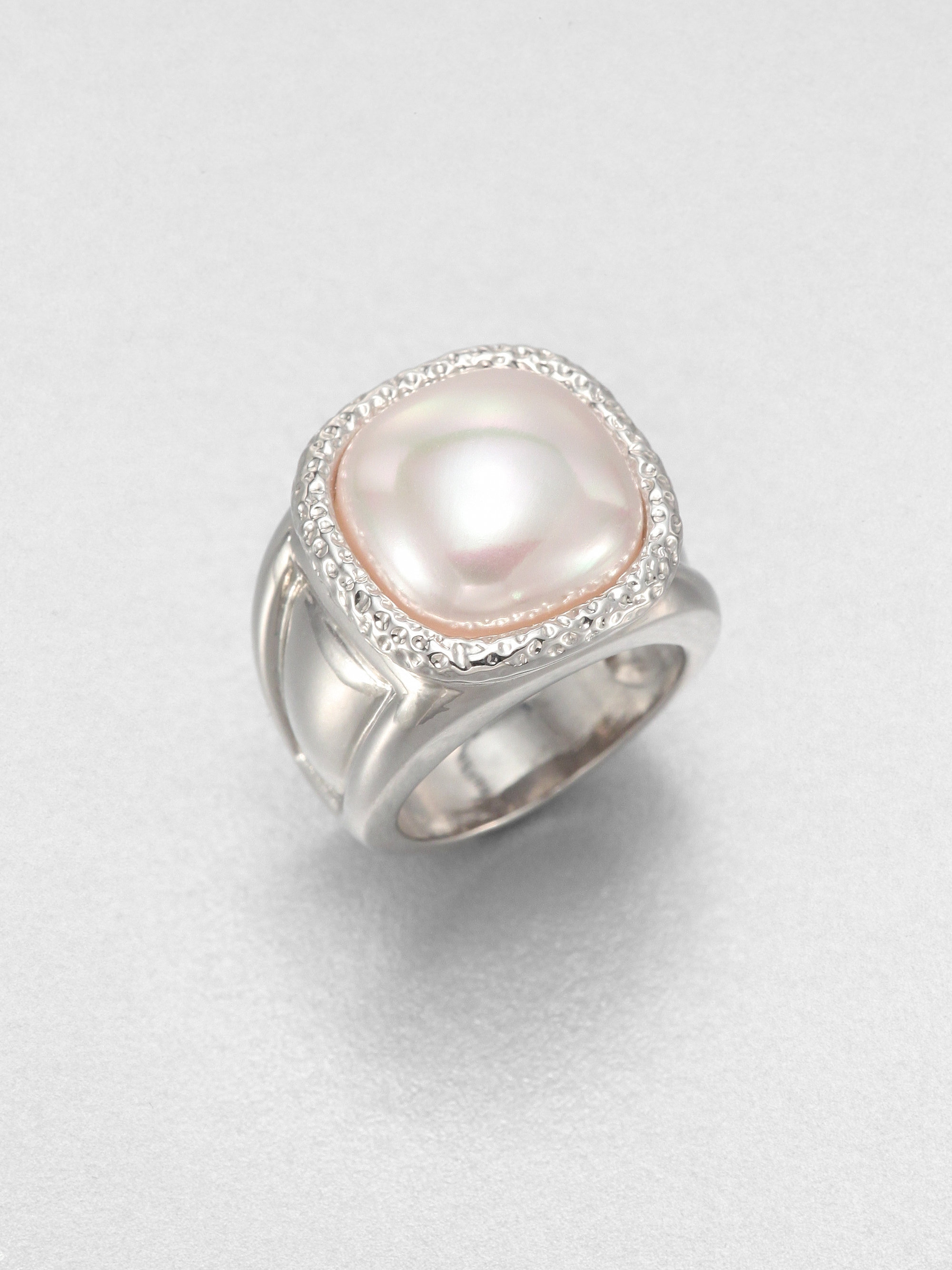 Majorica 14mm Square Mab233 Pearl and Sterling Silver Ring in Silver