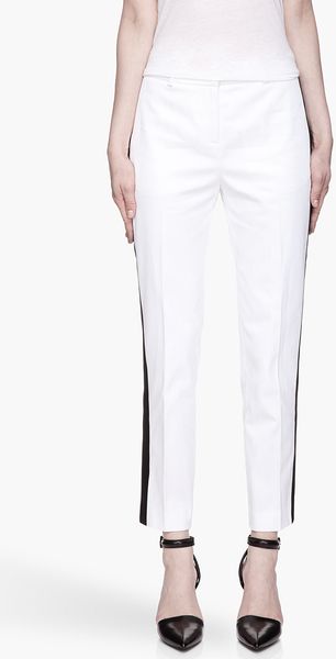 McQ by Alexander McQueen White Striped Cropped Twill Trousers - Lyst
