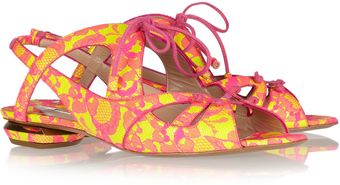 Nicholas Kirkwood Lace Covered Glossed Leather Sandals - Lyst