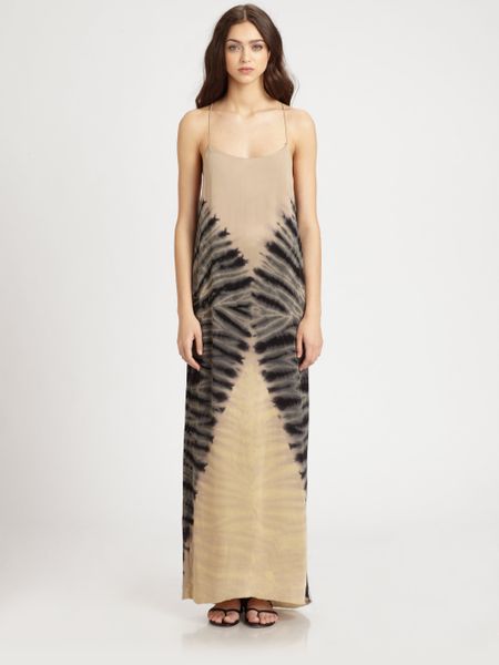 Raquel Allegra Tiedyed Silk Maxi Dress in Beige (black nude)