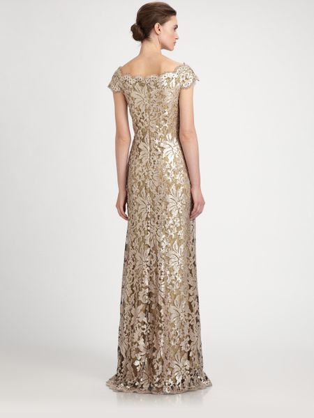 tadashi shoji sequin lace gown