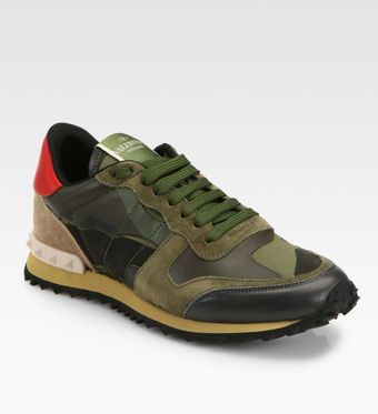 Valentino Camouflage Leather Suede Sneakers - Lyst