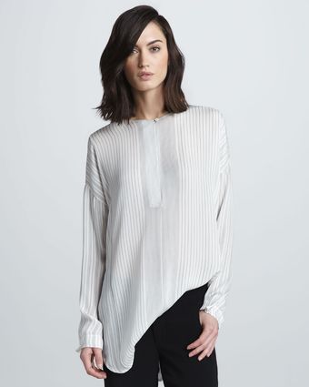 Vince Striped Long-Sleeve Blouse - Lyst