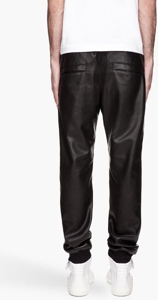 Balmain Black Perforated Leather Jogging Pants in Black for Men | Lyst
