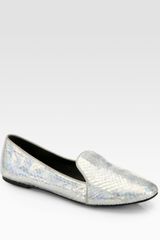 B Brian Atwood Claudelle Metallic Snakeskin Smoking Slippers