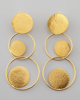 Herve Van Der Straeten Mmered Gold Circle Drop Earrings - Lyst
