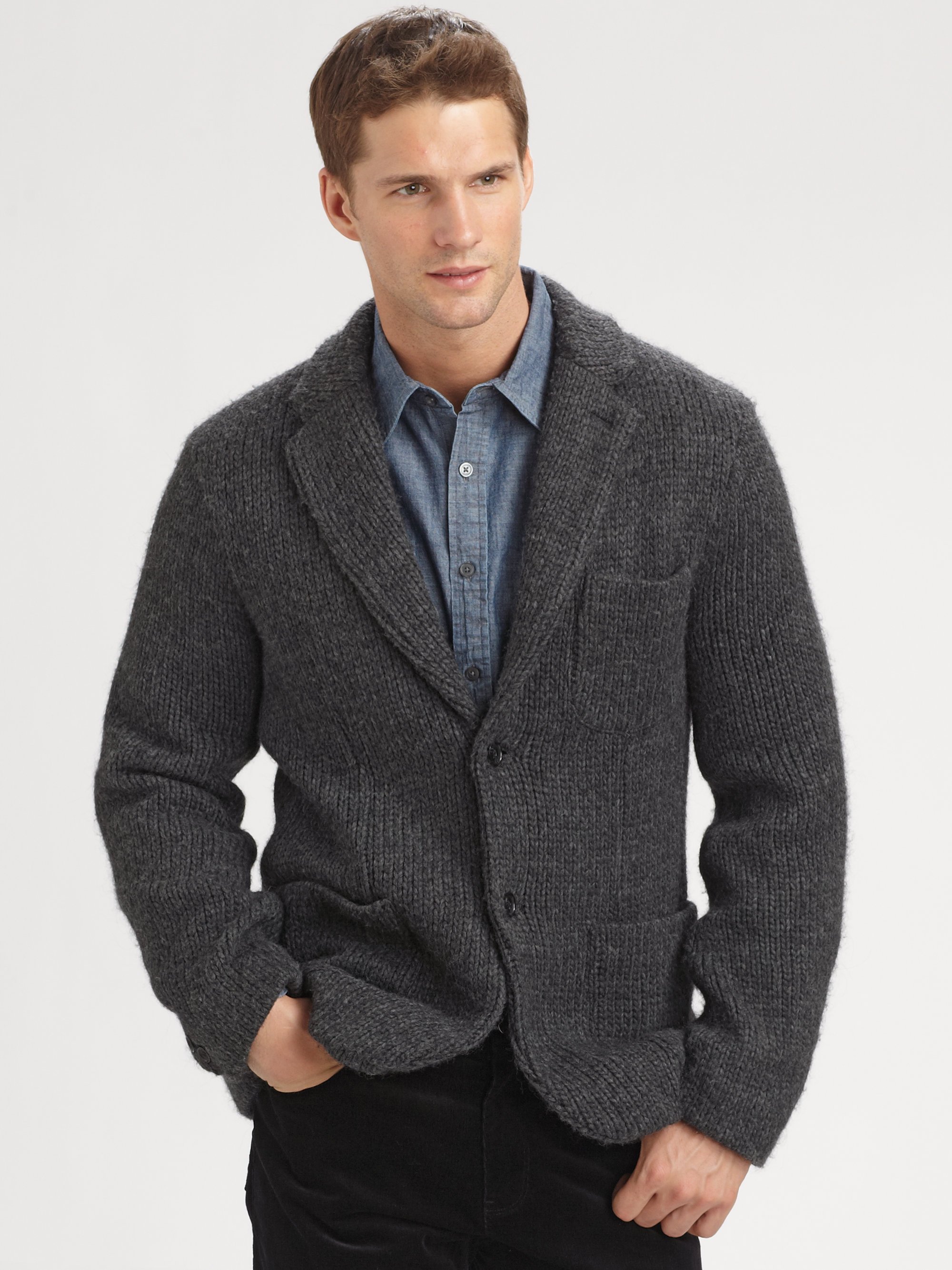 Michael Kors Chunky Knit Blazer in Gray for Men (charcoal) Lyst