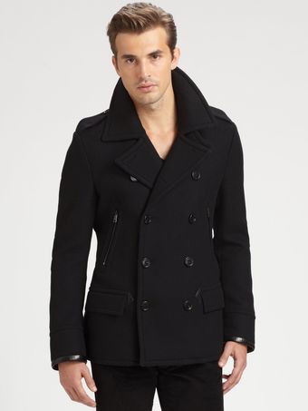 Ralph Lauren Black Label Leather Trimmed Modern Peacoat - Lyst