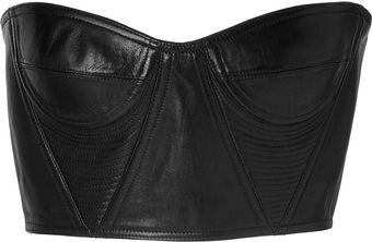 Balmain Leather Cropped Underwire Bustier in Black - Lyst