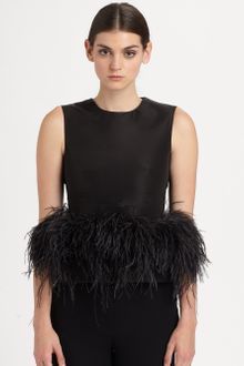 Alexander McQueen Feather Trimmed Silk Top - Lyst