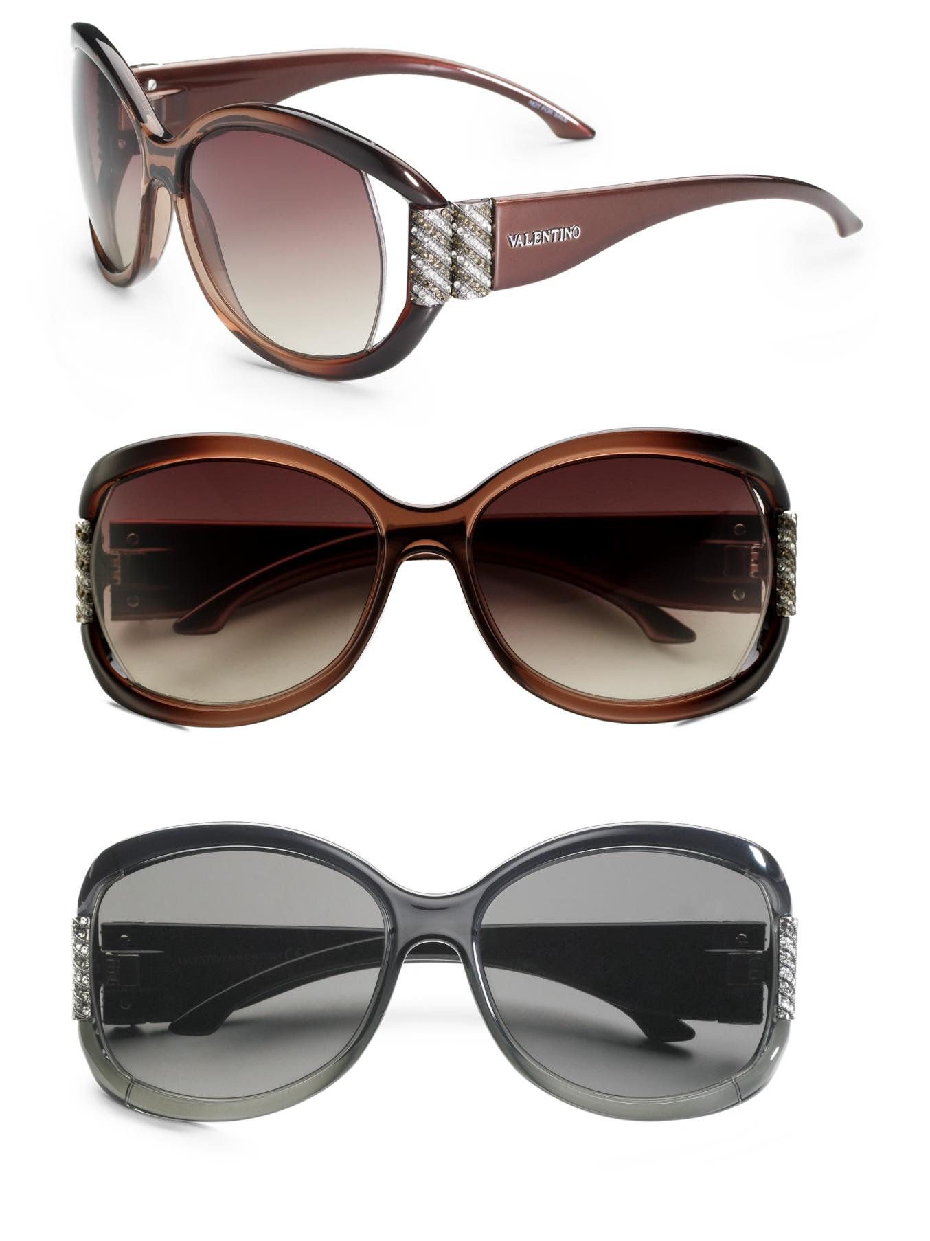 Valentino Embellished Temple Sunglasses in Brown (black,grey lens) Lyst
