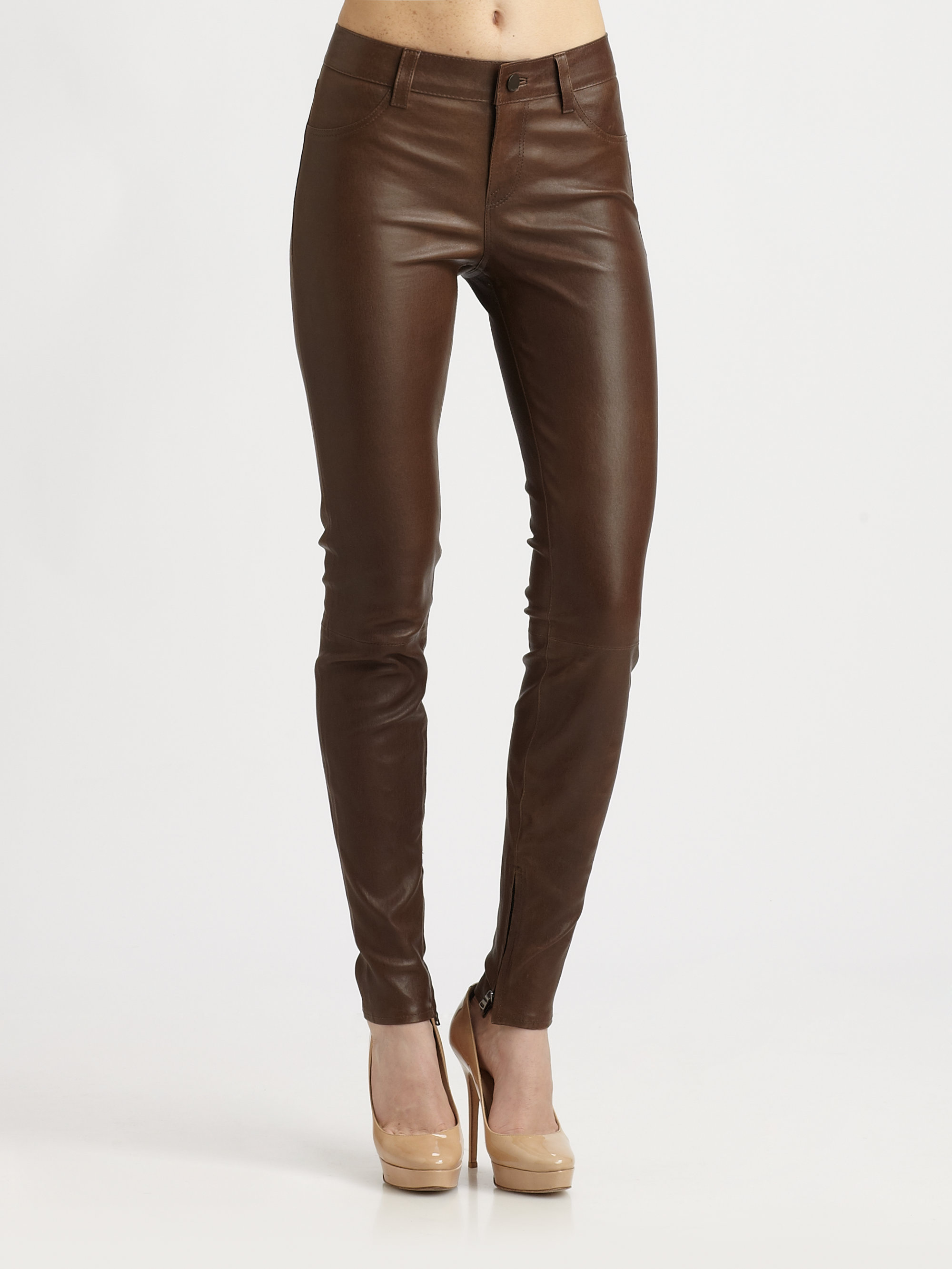 Vince Washed Leather Pants in Brown (merlot) | Lyst