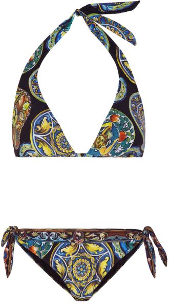 Dolce & Gabbana Printed Halterneck Bikini - Lyst