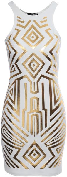 Jane Norman Geometric Foil Print Bodycon Dress - Lyst