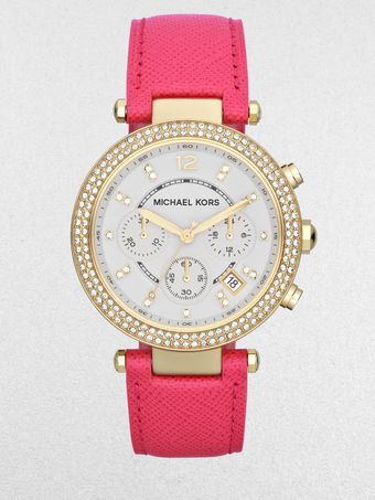 Michael Kors Crystal Goldtone Stainless Steel Chronograph Watch Pink - Lyst