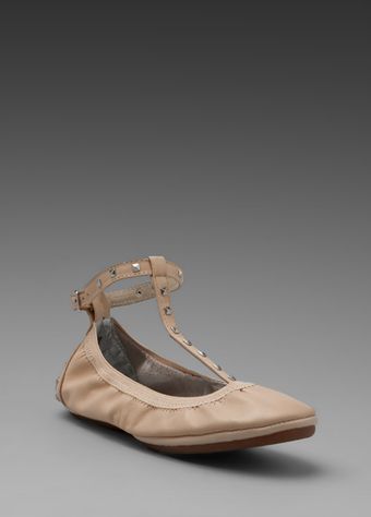 Yosi Samra Sliver Studded T Strap Flat in Nude - Lyst