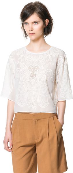 zara white embroidered top