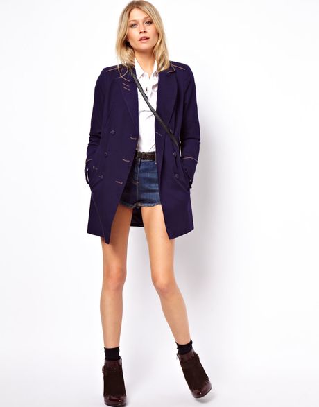 Asos Collection Asos Military Pea Coat in Blue (navy) | Lyst