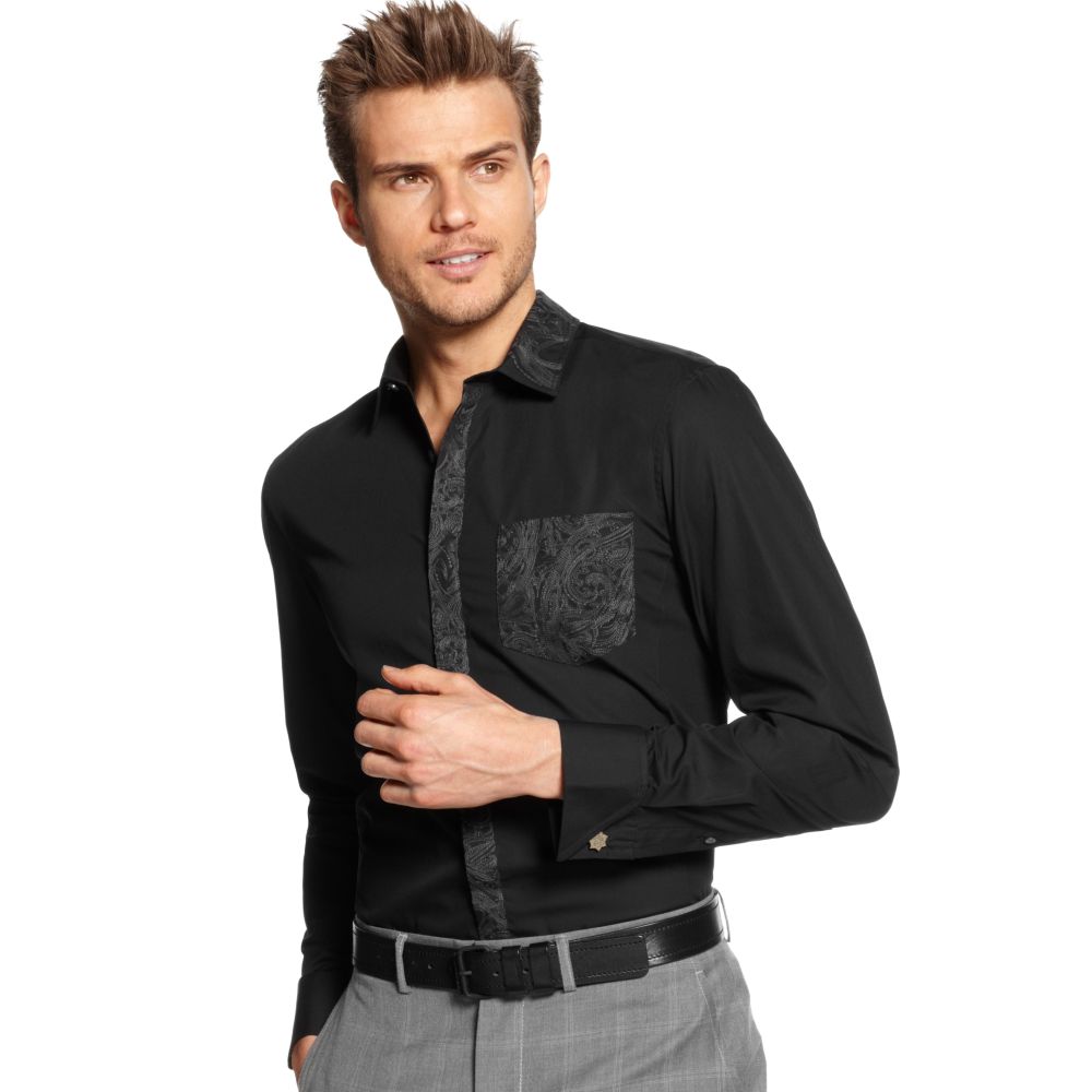 Inc International Concepts Bronn Slimfit Paisley Accent Dress Shirt Product 1 8120131 599582030 