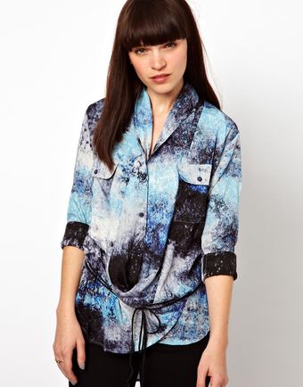 Improvd Draped Shirt in Blue Fire Print - Lyst