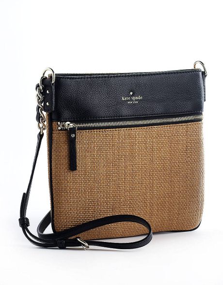 Kate Spade Ellen Straw and Leather Crossbody Bag in Brown (natural/black) | Lyst