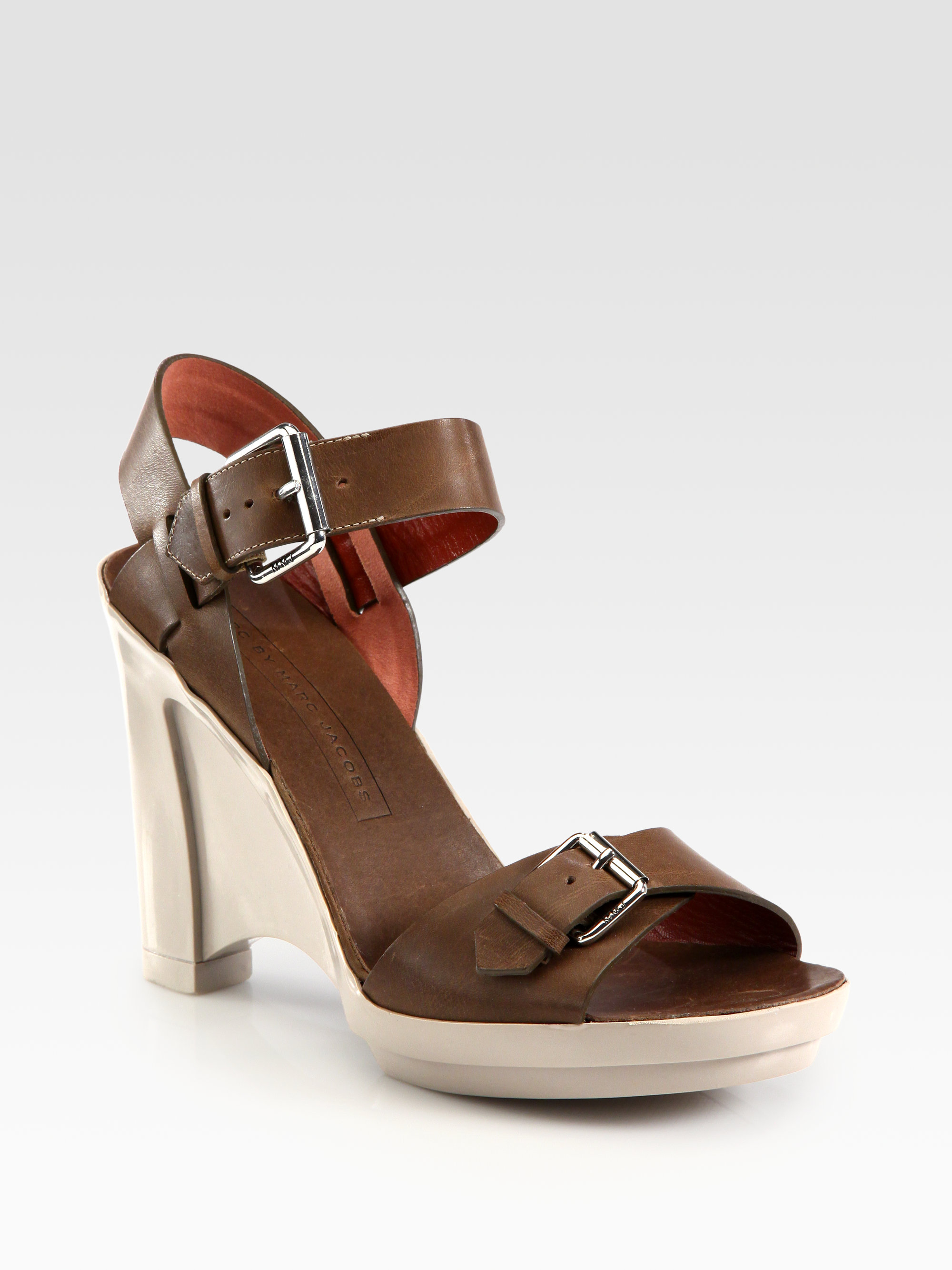 Marc By Marc Jacobs Leather Platform Wedge Sandals in Brown (birch) | Lyst