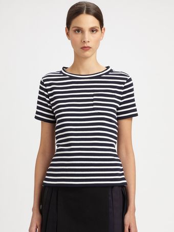 Sacai Striped Peplum Tee - Lyst