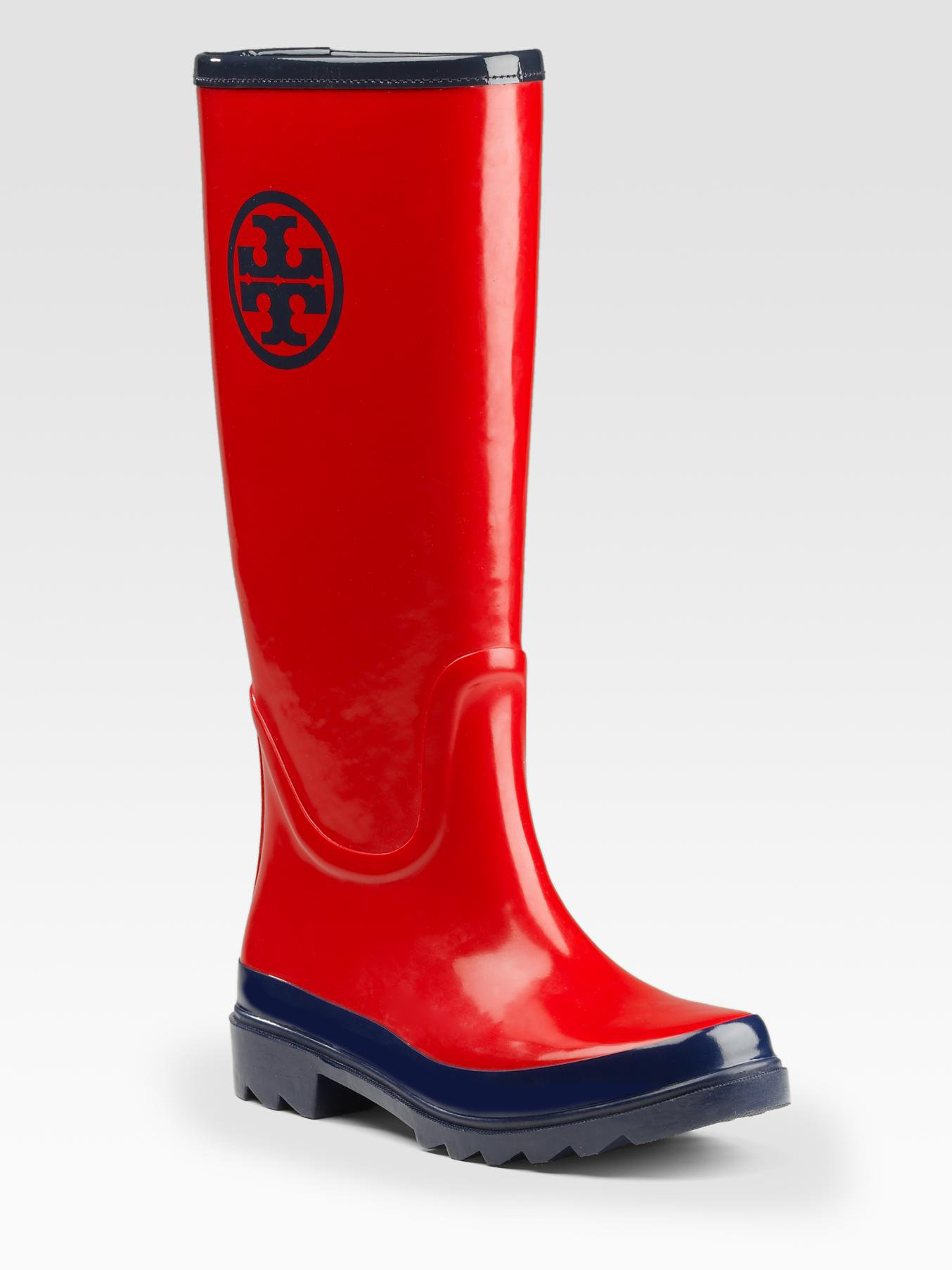 Tory Burch Logo Rainboots in Red (tory red) Lyst