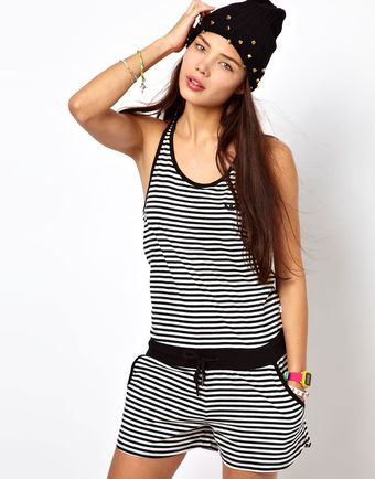Adidas Striped Playsuit - Lyst