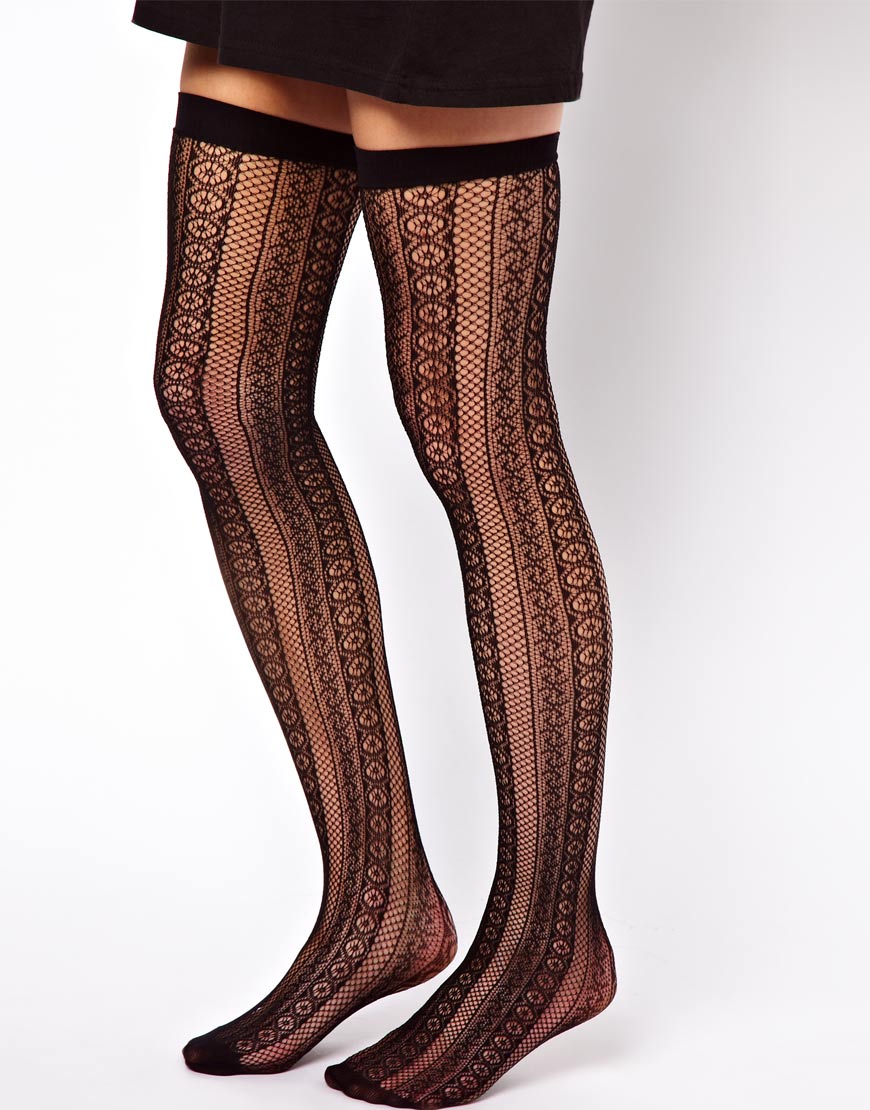 Asos Over The Knee Decorative Fish Net Socks In Black Lyst