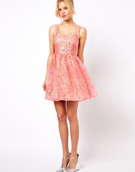 Asos Prom Dress with Embellishment in Pink (whitepink) | Lyst