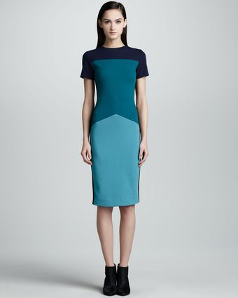 Narciso Rodriguez Colorblock Pebble Crepe Jersey Dress Tealmult - Lyst