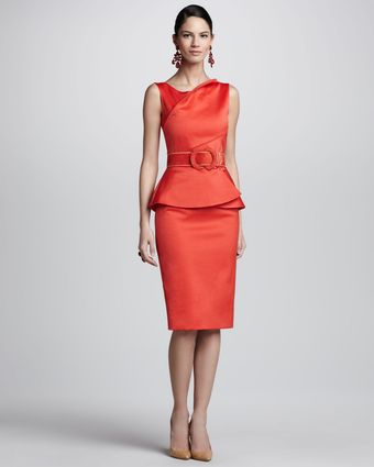 Oscar de la Renta Jewl Neck Slim Dress with B - Lyst