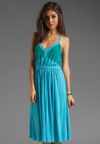 Plenty By Tracy Reese Solid Linen Jersey Color Blocked Dress in Blue Atoll tropical Green - Lyst