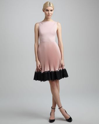 Valentino Lacetrim Plisse Dress Ros - Lyst