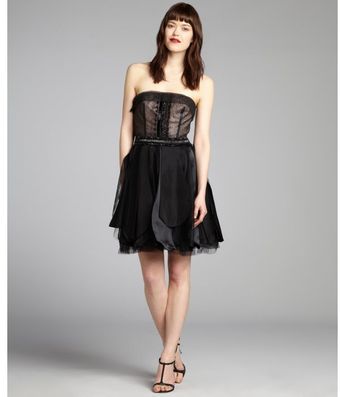 Vera Wang Lavender Black Silk Chiffon and Lace Bead Embellished Strapless Dress - Lyst