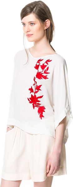 Zara Embroidered Blouse - Lyst
