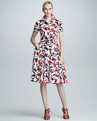 Carolina Herrera Diamondprint Shortsleeve Dress - Lyst