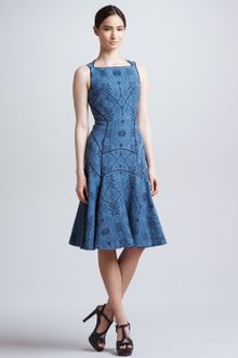 J. Mendel Full Skirted Leafy Jacquard Dress Blue Dusk - Lyst