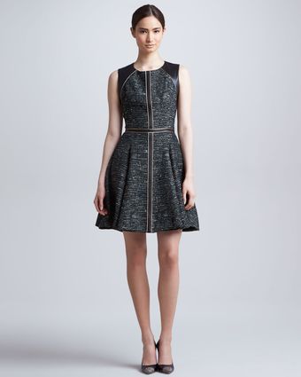 J. Mendel Leathertrim Tweed Dress Forest/multi - Lyst