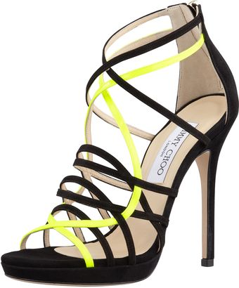Jimmy Choo Myth Strappy Suede Sandal Blackyellow - Lyst