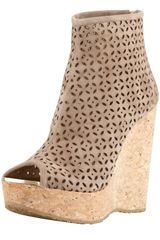 Jimmy Choo Paw Perforated Suede Cork Wedge Bootie Latte