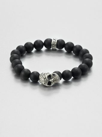 King Baby Studio Sterling Silver Beaded Skull Bracelet - Lyst