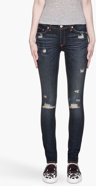 Rag & Bone Deep Indigo Tattered Hempstead The Skinny Jeans - Lyst