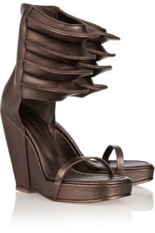Rick Owens Ribbed Leather Wedge Sandals - Lyst