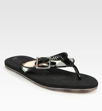 Burberry Patent Leather Trimmed Check Thong Flip Flops - Lyst